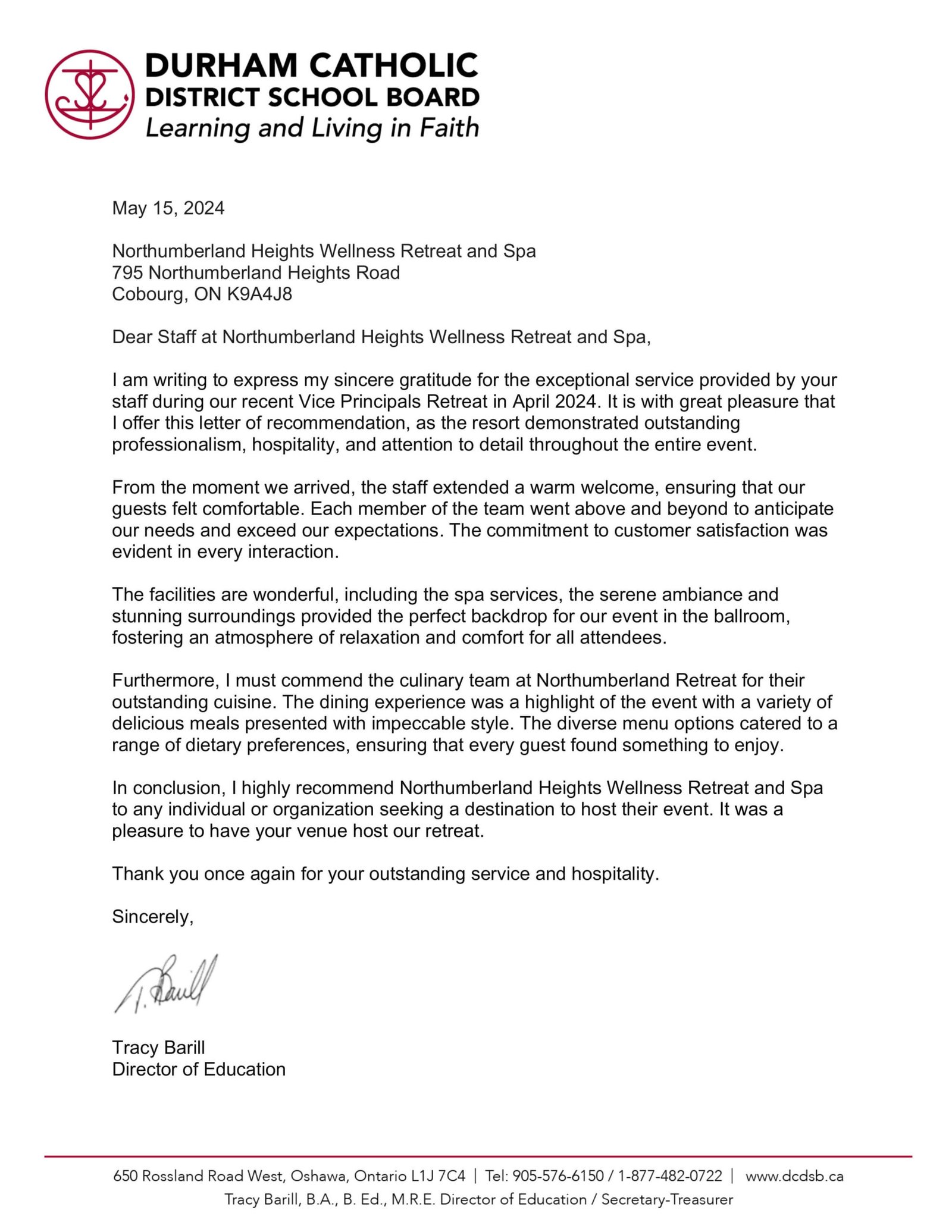 Letter Of Recommendation Northumberland Heights Wellness Retreat And Spa VP Retreat 2024 Page 0001 1
